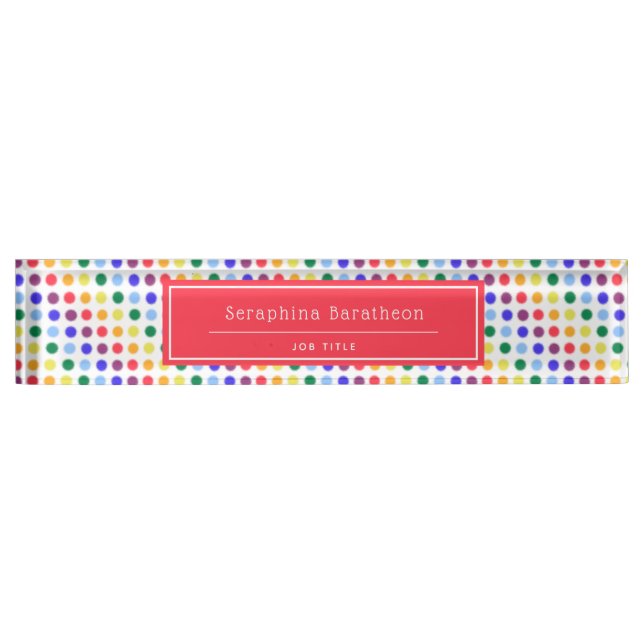 Cute Kids Rainbow Polka Dots Personalized Nameplate (Front)
