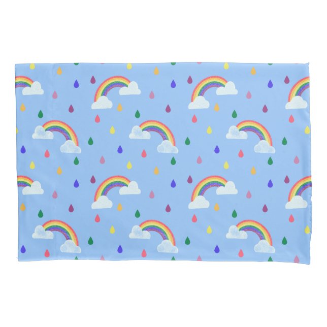 Cute Kids Rainbow Rain Shower Pattern Pillowcase (Front)