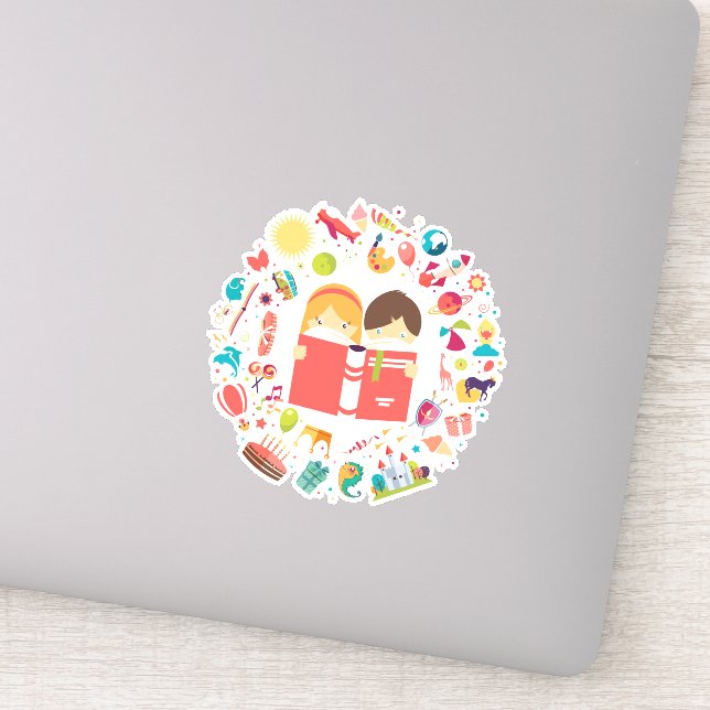 Cute kids reading cartoon (Detail)