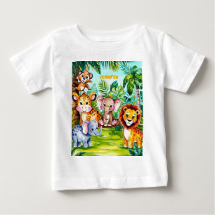 Cute Kids Safari Jungle Animals Personalized Name Baby T-Shirt