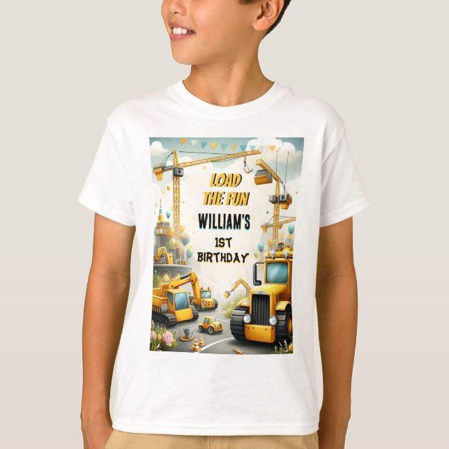 cute kids Simple construction trucks 1st birthday T-Shirt (Front)