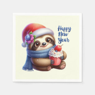 Cute kids sloth New Year party Napkin