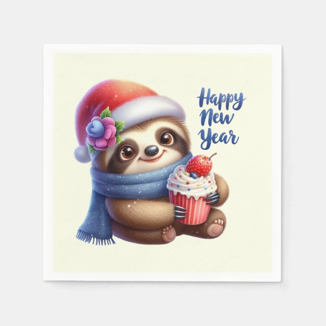 Cute kids sloth New Year party Napkin (Front)