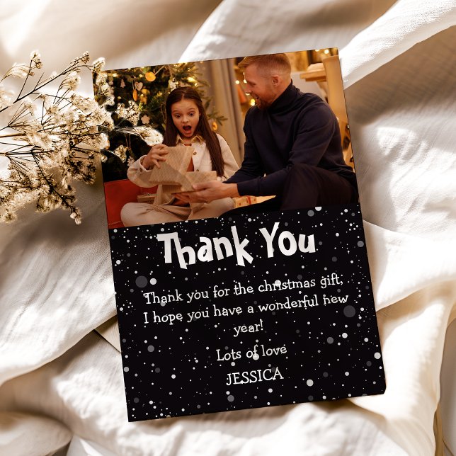 Cute Kids Snow Photo Christmas Thank You Card (Creator Uploaded)