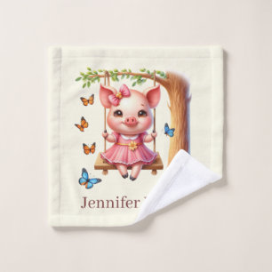 Cute kids special add name pig girls  wash cloth