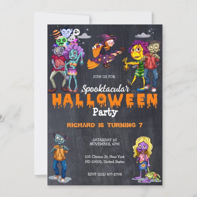 Cute Kids Spooky Halloween Costume Birthday Invitation (Front)