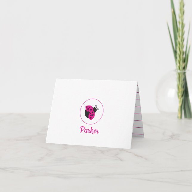 Cute Kids Stationery Pink Ladybug Folded Girls Note Card (Front)