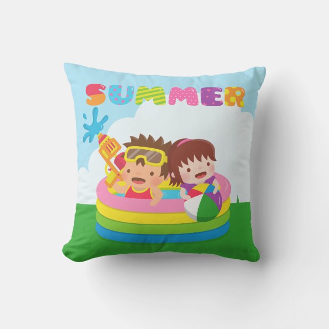 Cute Kids Summer Water Pool Fun Throw Pillow (Front)