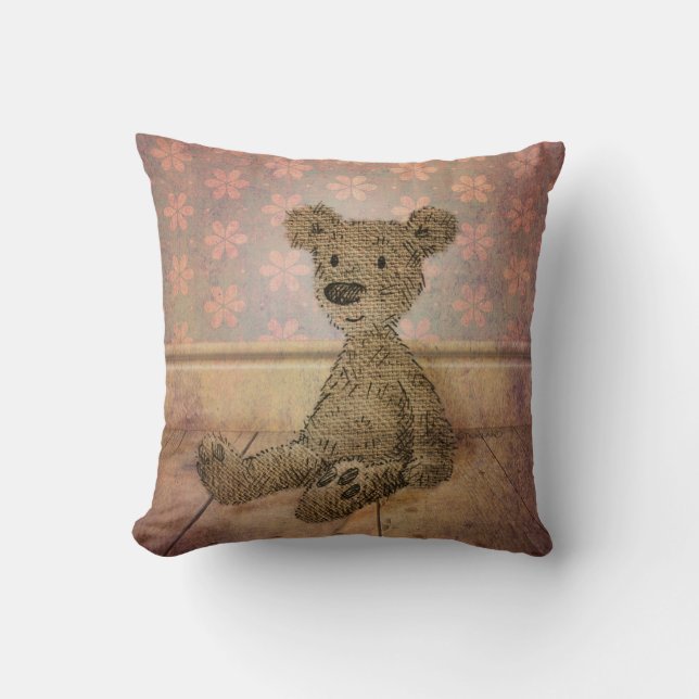 Cute Kid's Teddy Bear Throw Pillow (Front)