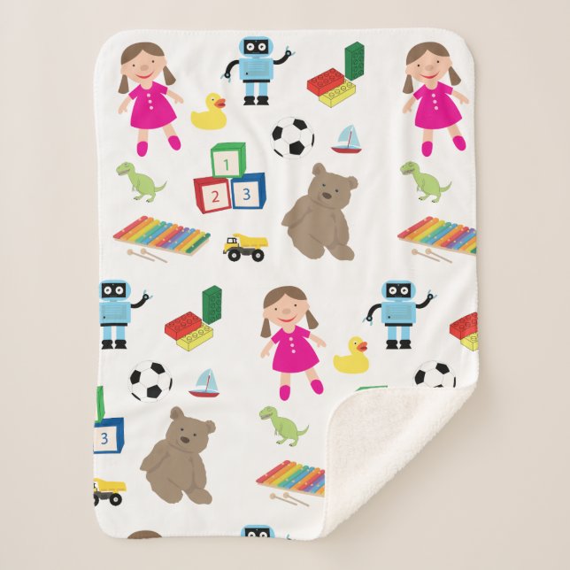 Cute Kids Toys Pattern Sherpa Blanket (Front)