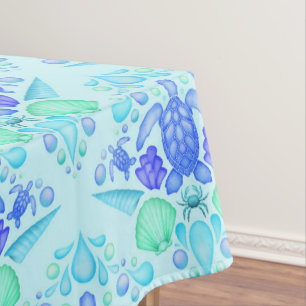 Cute Kids Tropical Blue Ocean Sea Turtle Tablecloth