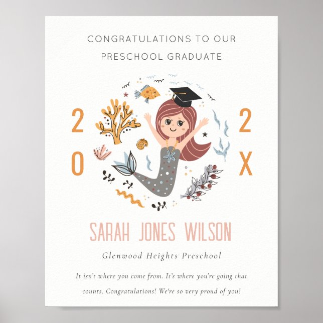 Cute Kids Underwater Mermaid Preschool Graduation Poster (Front)