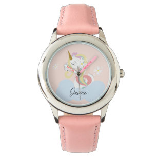 Cute Kids Unicorn and Floral Name Watch