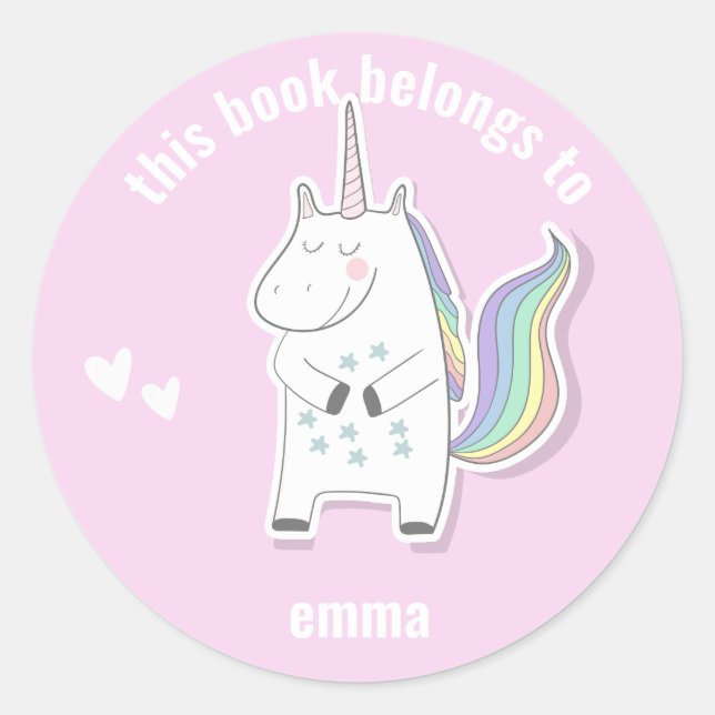Cute Kids Unicorn Back to School Classic Round Sticker (Front)