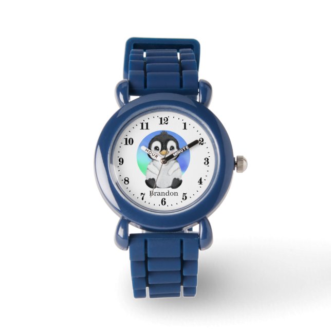 cute kids unisex penguin lovers add name watch (Front)