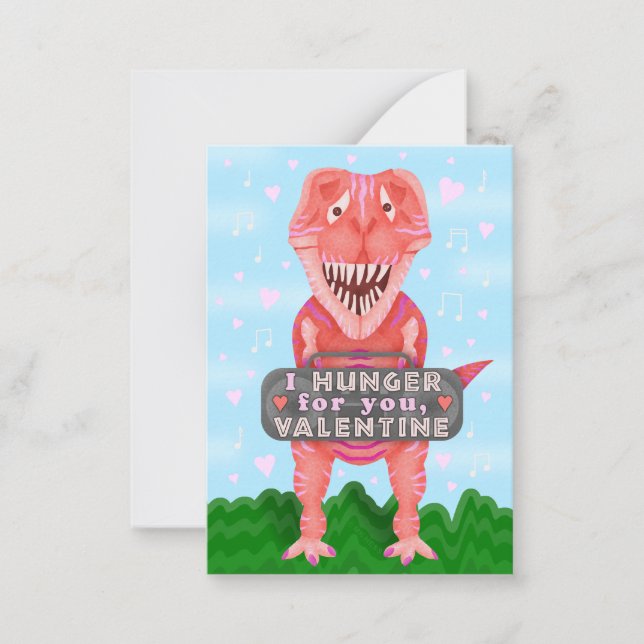 Cute Kids Valentine's Day Dinosaur T-Rex Classroom Card (Front)