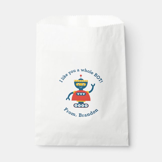 Cute Kids Valentines Day Robot Favour Bag (Front)