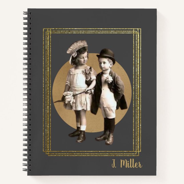 Cute Kids Vintage Framed Photo Cutout Notebook (Front)