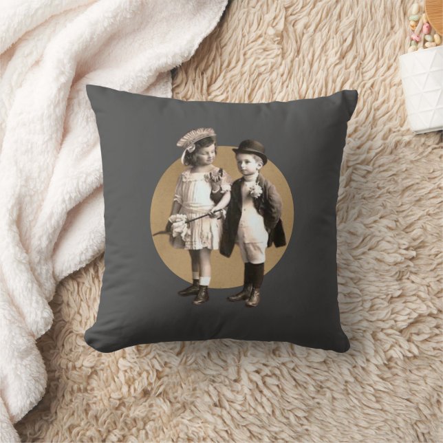 Cute Kids Vintage Photo Cutout Throw Pillow (Blanket)