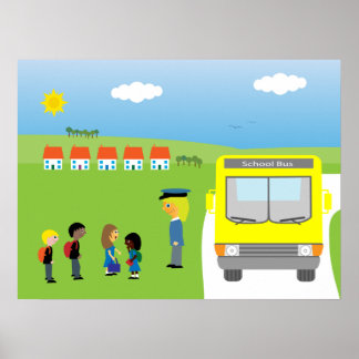 Cute Kids Waiting To Get On School Bus Poster