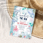 Cute Kids Watercolor Oneder the Sea 1st Birthday Invitation<br><div class="desc">Invite family and friends to your event with this cute 'Oneder the Sea' themed kids 1st birthday invitation. It features watercolor illustrations of a cute turtle, star fish, whale, octopus, shark, jelly fish, snails and ocean foliage. This invitation is perfect for beach, summer and pool birthday parties. Personalize by adding...</div>