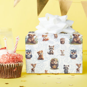 Cute Kids Woodland Animals Pattern Wrapping Paper
