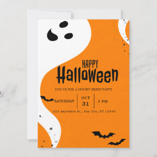 Cute Kind Ghost And Bats Orange Halloween Party Invitation