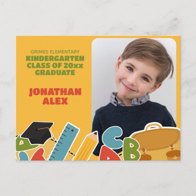 Cute Kindergarten Graduation Announcement Postcard (Front)