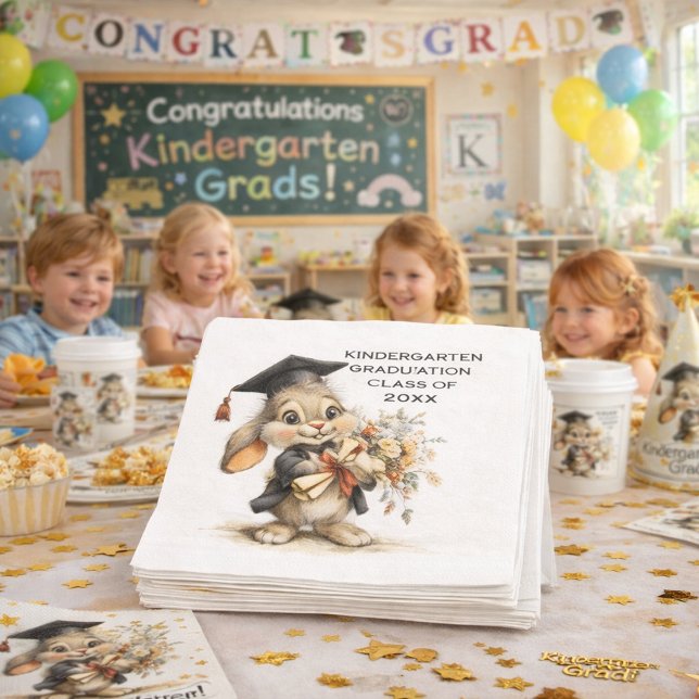  Cute Kindergarten Graduation Bunny Design Napkin (Creator Uploaded)