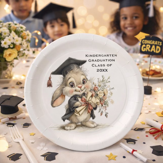  Cute Kindergarten Graduation Bunny Design Paper Plate (Creator Uploaded)