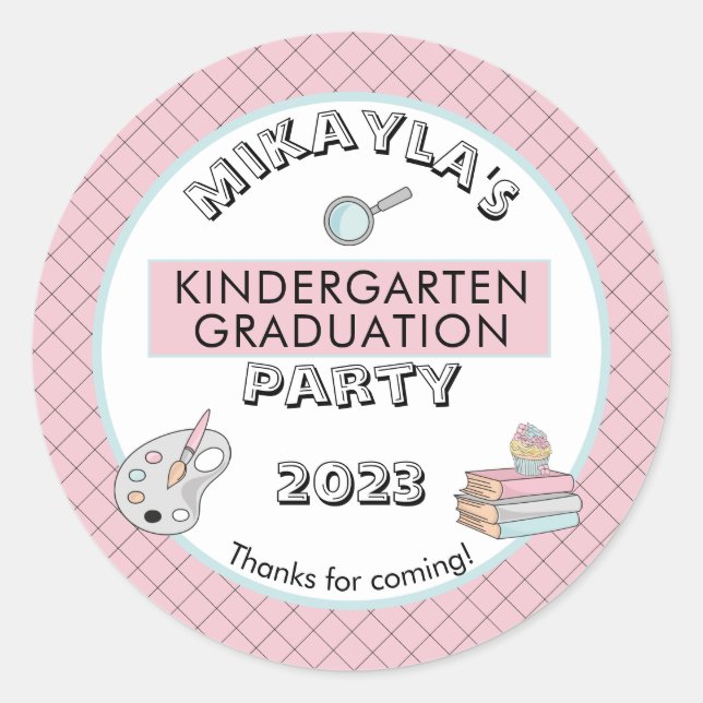 Cute Kindergarten Graduation Name | Year | School Classic Round Sticker (Front)