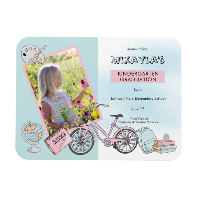 Cute Kindergarten Photo Pink | Blue Graduation  Magnet (Horizontal)