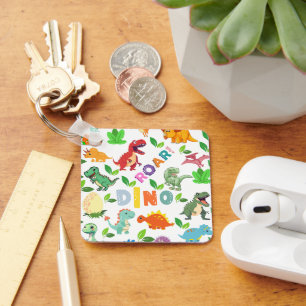 Cute Kinds of Dinosaurs Seamless Keychain