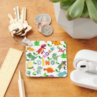 Cute Kinds of Dinosaurs Seamless Keychain