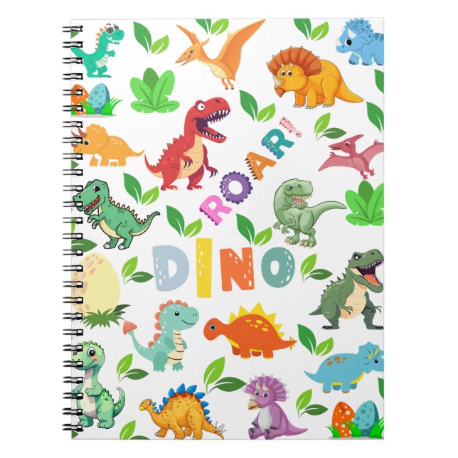 Cute Kinds of Dinosaurs Seamless Notebook (Front)