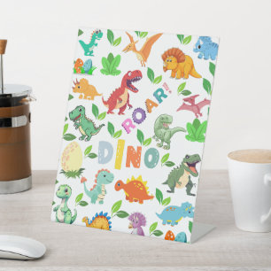 Cute Kinds of Dinosaurs Seamless Pedestal Sign