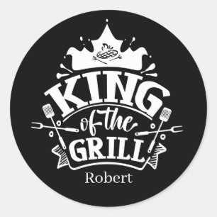 Cute King grill add name word art  Classic Round Sticker