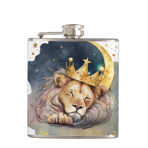 Cute  king Lion Sleeping On The Moon               Hip Flask