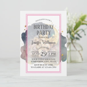 Cute king Lion Sleeping On The Moon Invitation