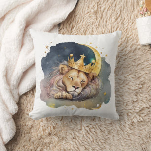 Cute  king Lion Sleeping On The Moon               Throw Pillow