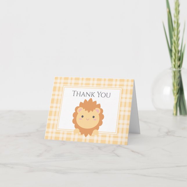 Cute King of The Jungle Lion Cub Boy Baby Shower Thank You Card (Front)