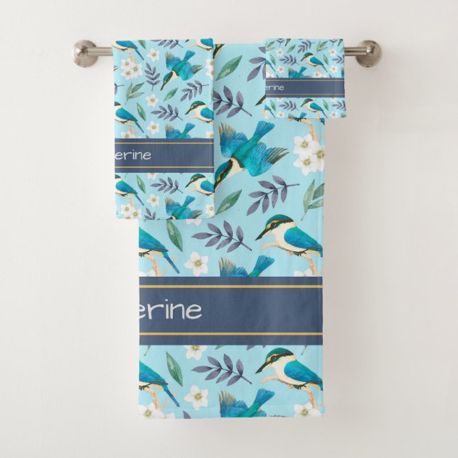 Cute Kingfisher Oiseaux Floral Nom bleu (En situation)