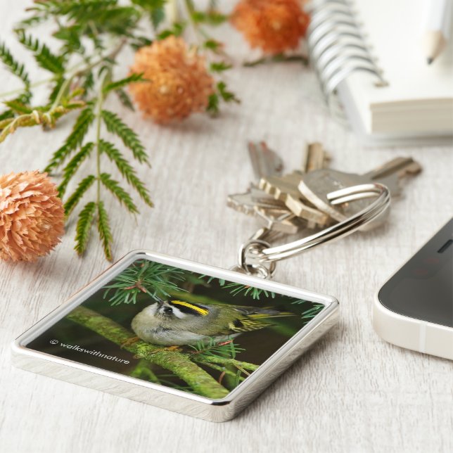 Cute Kinglet Songbird Causes Stir in the Fir Keychain (Side)