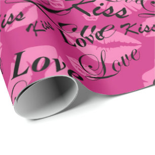 Cute kiss love word art tiled pattern wrapping paper