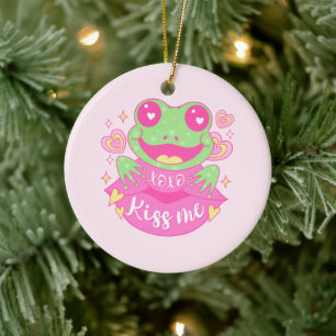 Cute Kiss Me Frog - Xoxo Ceramic Ornament