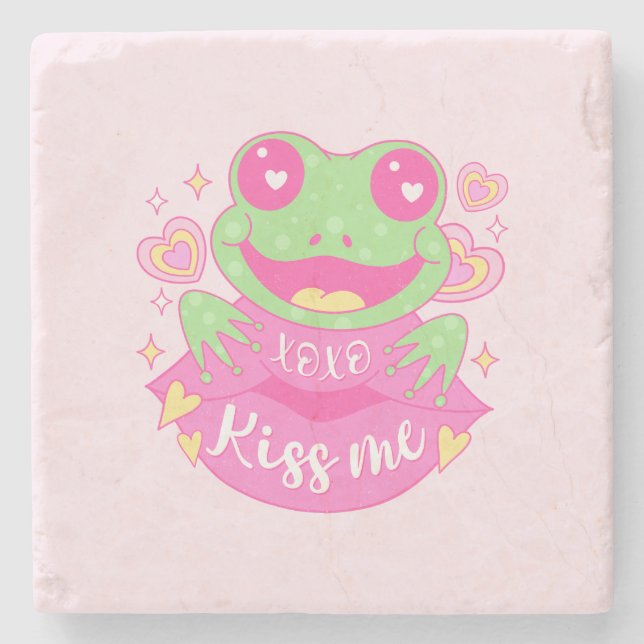 Cute Kiss Me Frog - Xoxo Stone Coaster (Front)