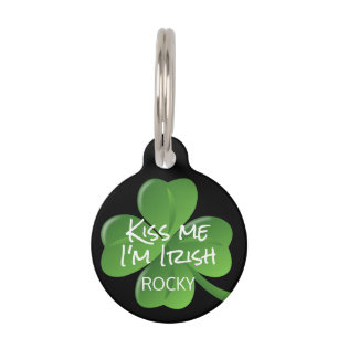 Cute Kiss Me I'm Irish Green Shamrock Pet Tag