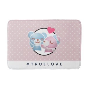 Cute Kissing Bears Truelove on Polka Dots Bath Mat