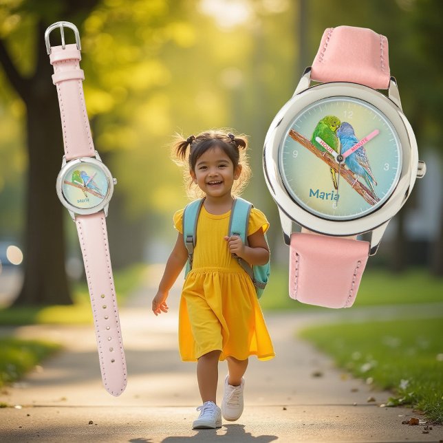 Cute kissing budgies -acrylic on pastel background watch (Creator Uploaded)