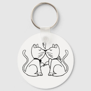 Cute Kissing Cats Black White Kitten Kitty Cat Mom Keychain